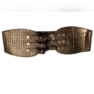 Diramode 1959 Vintage Black 3-Buckle Croc-Embossed Wide Corset Belt Size M